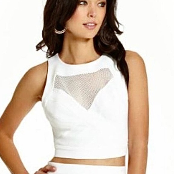 Guess‎ White Crop Mesh Athletic Top S - Picture 1 of 13